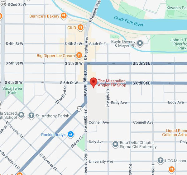 Map showing The Missoulian Angler at 802 South Higgins Ave
